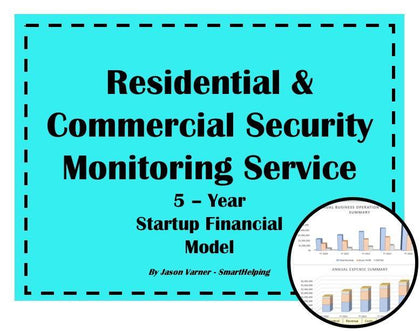 residential and commercial security monitoring service startup financial excel model 5 year 1